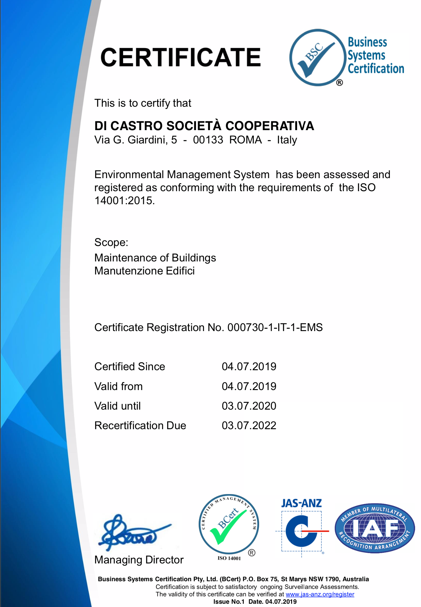 Certificazione ISO 14001
